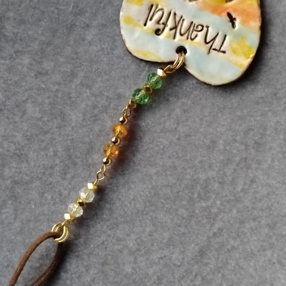 Hand Crafted Heart-Shaped Thankful Ornament with Beaded Strap - Picture 4 of 5